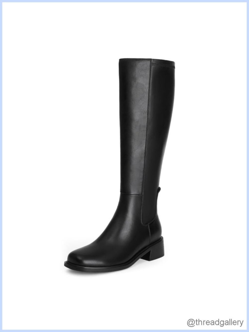 Knee High Boots Low Heel Flat Faux Leather Square Toe Women